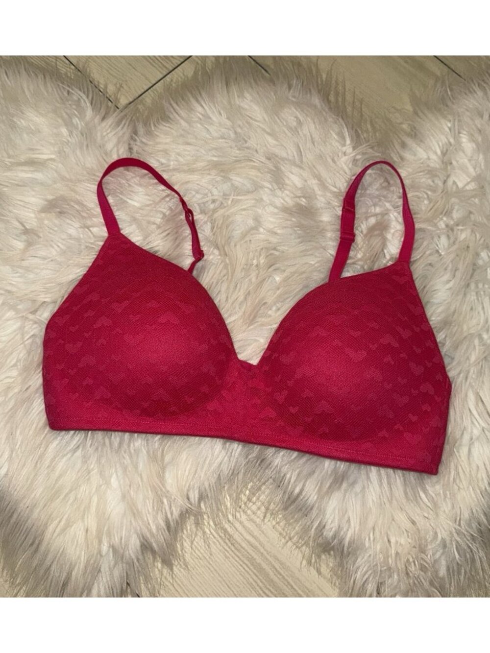 Parisian Intimates Lace Wire Free Bralette Bra Lined Hearts Womens L Large Pink